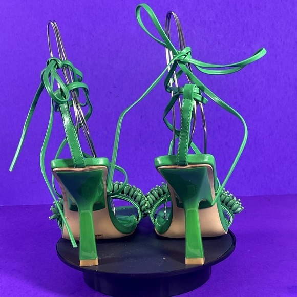Topshop Green Riley Beaded Trim Heeled Sandal With Ankle Tiel Women's Size 6-NEW - Picture 4 of 8